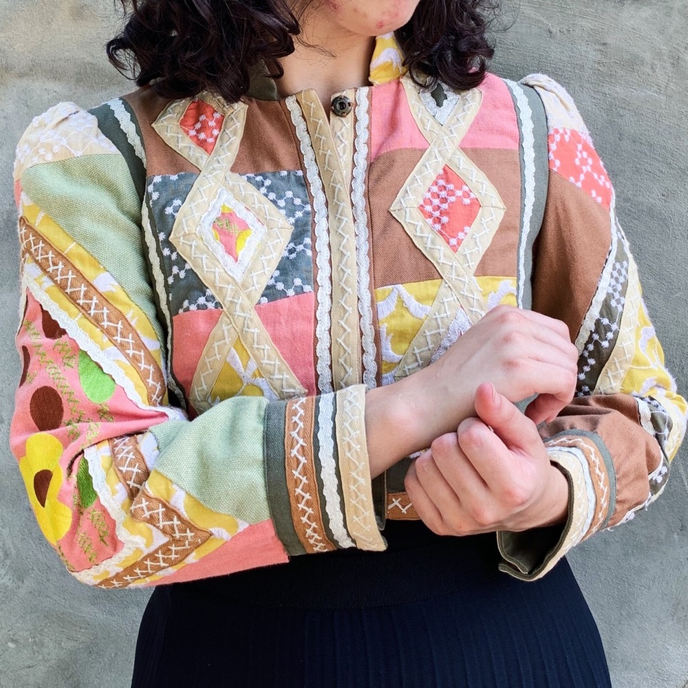 Nanette Lepore Linen Embroidered Patchwork Jacket